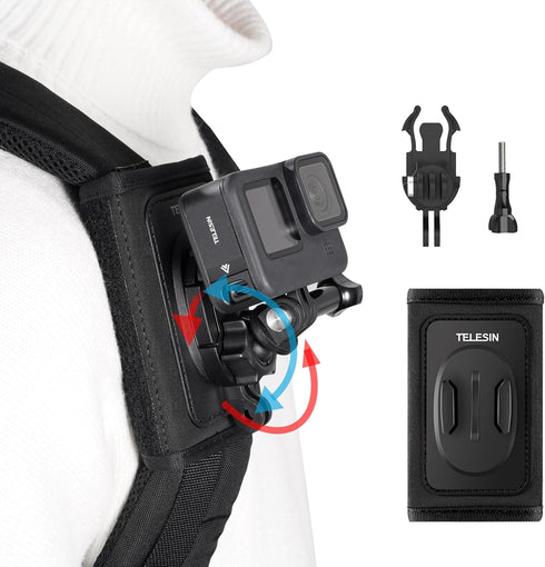 TELESIN 360° Backpack Mount with Quick Release Tripod Adapter, Shoulder Strap Bag Clip for GoPro 12 11 10 9 8 7