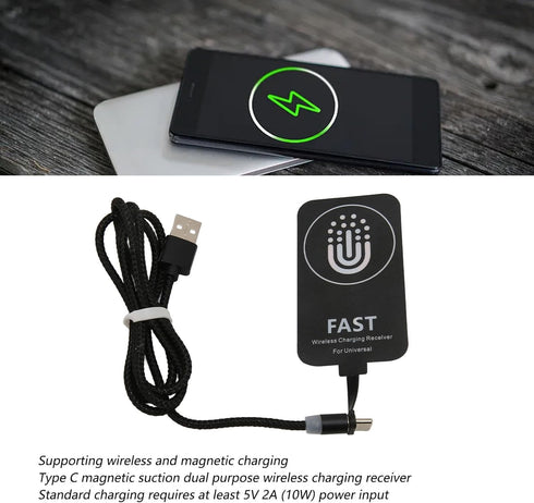 Charging Receiver, 10W Ultra Thin Type C Receiver Patch, Magnetic Back Patch for USB C Smartphone