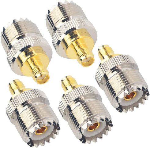 onelinkmore RF Coax Adapter, SMA Female to SO239 Female UHF Jack, SO-239 Antenna Cable Connector, Pack of 5 for UV-5R