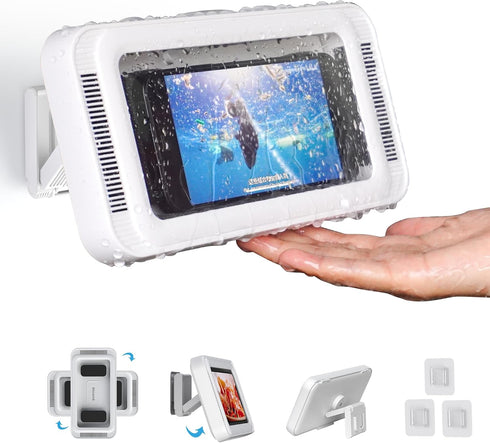 Waterproof Shower Phone Holder with 480° Rotation, Angle Adjustable, Fits Phones up to 7 Inches, White