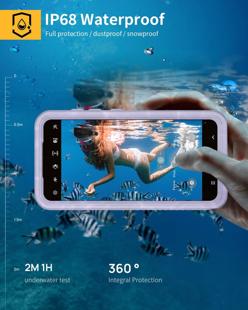 Lanhiem for Samsung Galaxy S23 Case - IP68 Waterproof Dustproof Shockproof with Built-in Screen Protector, Purple/Clear