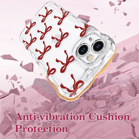 QLTYPRI 15, Bow Case for iPhone Cute Ribbon Bows Wavy Curly Frame Clear Phone Case for Girls Women, Aesthetic Bowknot
