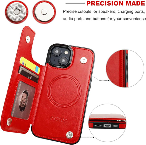 OT ONETOP 15 6.1 Inch ONETOP Compatible with Magsafe for iPhone Wallet Case with Card Holder, PU Leather Kickstand RFID