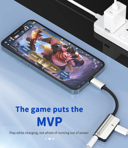 iPhone Headphone Adapter 2in1 AUX Jack Cable, Lightning to 3.5mm Splitter Dongle, Apple MFI Certified for iPhone 13 12