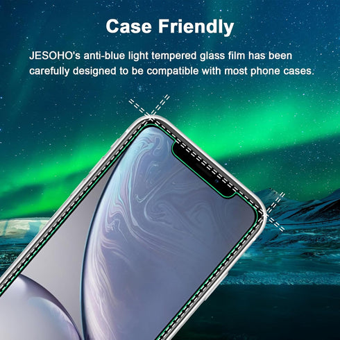 Screen Protector for iPhone 11, iPhone XR (6.1"), HD Anti Blue Light Blocking Tempered Glass Film, Eye Protection, Case