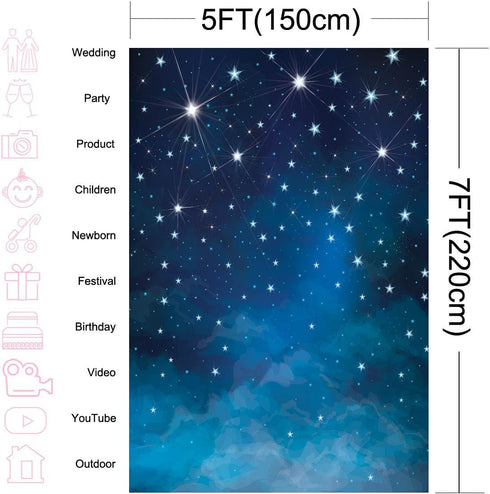 Mocsicka Starry Night Backdrops, Blue Night Sky Photo Background Birthday Party Banner Supplies 5x7ft Vinyl