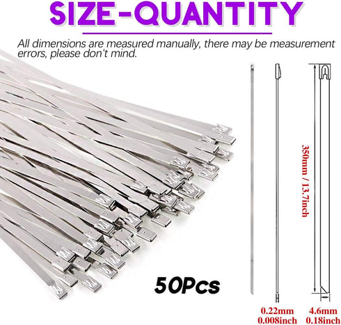 Swpeet 50Pcs 14 Inch Stainless Steel Exhaust Strap Wrap Coated Locking Cable Zip Ties Perfect for Automotive Parts, Home Repair, Computer Repair by Swpeet