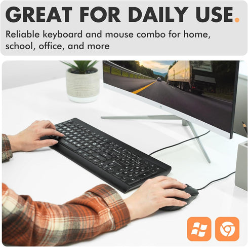 X9 Performance 7 4 Wired Keyboard and Mouse Combo - Large Print Backlit Keys for Seniors, Lighted Computer Keyboard