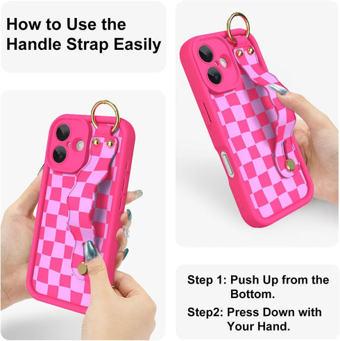 Jefonha 17 Compatible with Phone Case with Finger Hand Strap for Girls Women, Cute Checkered Checkerboard Phone Case