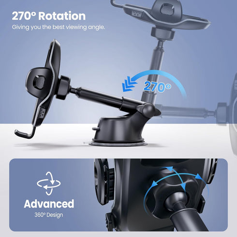 Car Phone Holder for Dashboard & Windshield, 360° Adjustable Suction Cup Holder for 4.8-7" Smartphones, Bumpy Roads