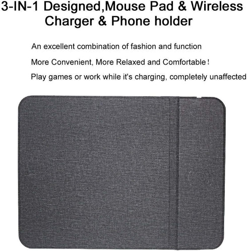 Mouse Pad with Wireless Charger - Qi Certified 15W Fast Charging Pad for Samsung iPhone & All QI Enable Devices