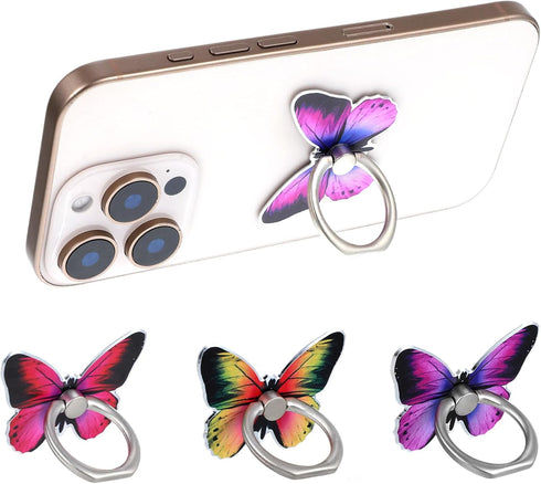 Ymapinc 3Pcs Butterfly Phone Ring Holder Colored Butterfly Shaped Cell Phone Grip Metal