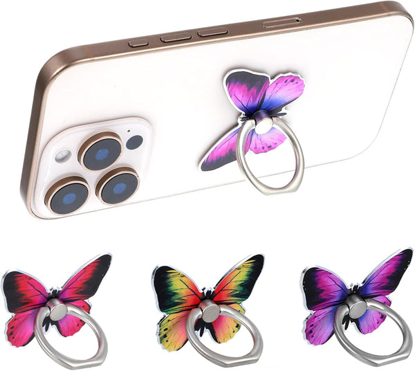 Ymapinc 3Pcs Butterfly Phone Ring Holder Colored Butterfly Shaped Cell Phone Grip Metal