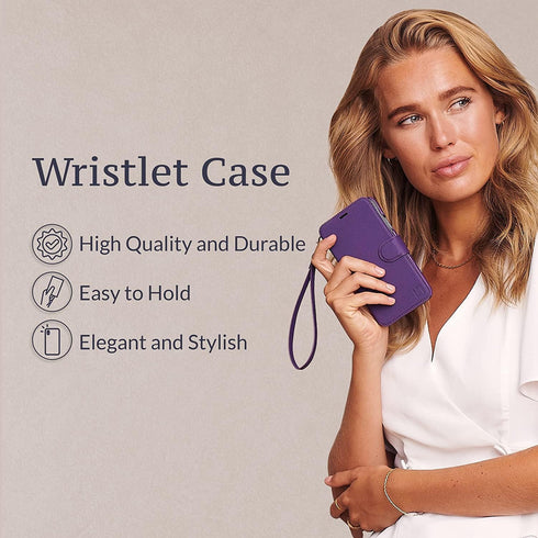 Compatible With iPhone 12 Wallet Case for Women & Men, Slim Durable Faux Leather Flip Case with Card Holder (Purple)