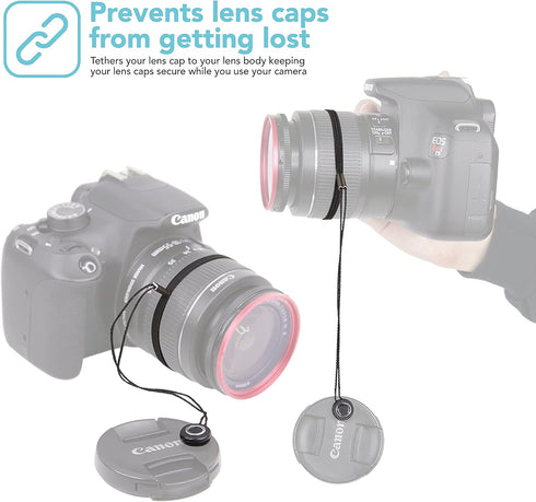 Foto&Tech Camera Lens Cap Leash with Elastic String, Compatible with Universal DSLR SLR Evil Mirrorless Cameras Video (x10)