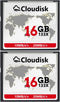 Cloudisk Pack of 2 Compact Flash Card 16GB 133X CF 2.0 Card Performance