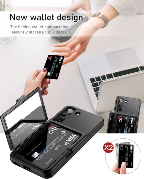 WeLoveCase Samsung Galaxy S22 Wallet Case with Credit Card Holder & Hidden Mirror, Shockproof Protection Cover (Black)