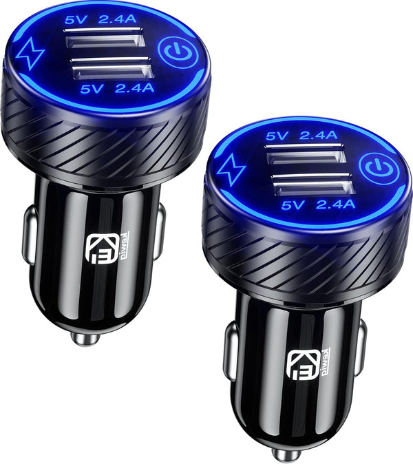 ?2Pack? USB Car Charger Adapter, Dual USB Port 5V/4.8A Charge Car Phone Charger with Blue LED & Touch Switch for iPhone