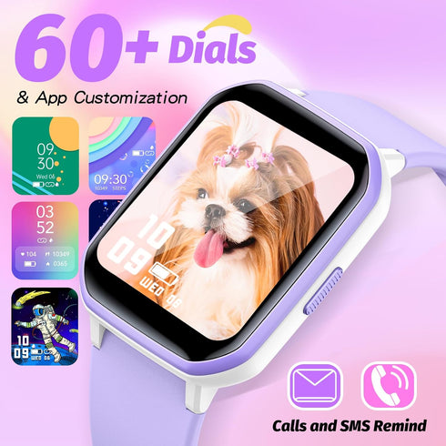 Kids Smart Watch for Boys Girls, 1.5" DIY Dial, Fitness Tracker, 19 Sport Modes, IP68 Waterproof (Purple)