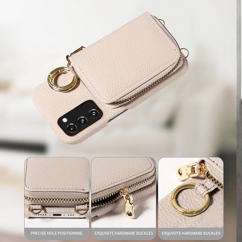 Furiet Wallet Case for Samsung Galaxy S20 FE 5G, Zipper Flip Organ Purse, Card Holder, White