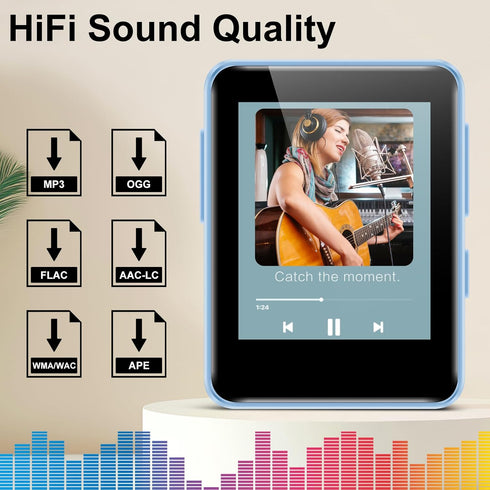 woolynew 64GB MP3 1.8 inch 512GB, Player, Bluetooth Music Player, Portable High Fidelity Lossless Music Player