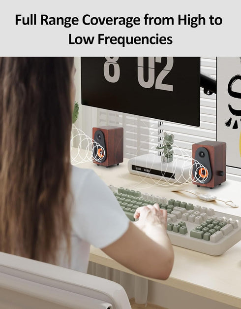 cinnkeyi 12W 2026 USB Computer Speakers Update Wooden Desktop Speakers with Dual Diaphragms, High-Fidelity Stereo