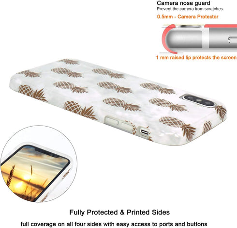 JAHOLAN Clear Bumper TPU Soft Rubber Silicone Case for iPhone Xs Max 2018, Shiny Rose Gold Pineapples Marble Design