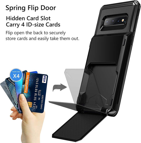Vofolen Galaxy S10 Wallet Case - Scratch Resistant Dual Layer Protective Bumper with 4 Card Slots (Black)