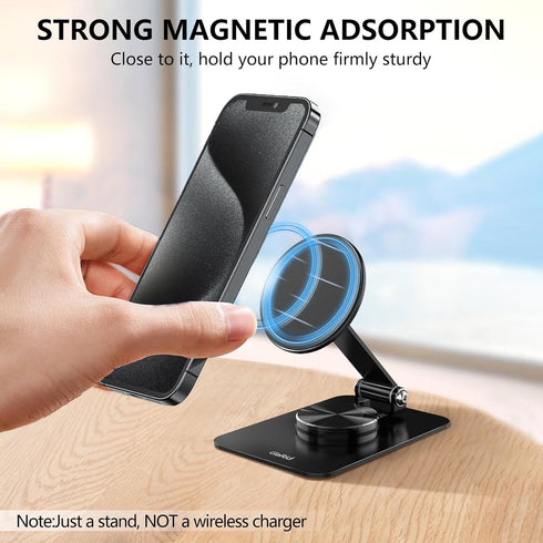 Magnetic Phone Stand Compatible with MagSafe, Foldable Phone Stand for Desk with 360°Rotation Base, Aluminum Cell Phone Stand Compatible for MagSafe Case and iPhone 15 14 13 12 Series