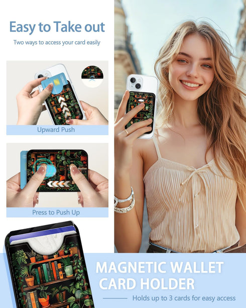 Mavellin 16 15 14 13 12 3 for Magsafe Magnetic Phone Wallet, Bookshelf Aesthetic Magnetic Credit Card Holder Case, Slim