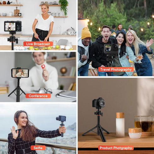 Mini Desktop Aluminum Tripod Stand with Cold Shoe, 360° Ball Head for iPhone, Android, Canon, Sony