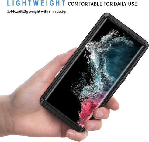 Lanhiem IP68 Waterproof Dustproof Case for Samsung Galaxy S22 Ultra, Built-in Screen Protector, Heavy Duty (Black/Clear)