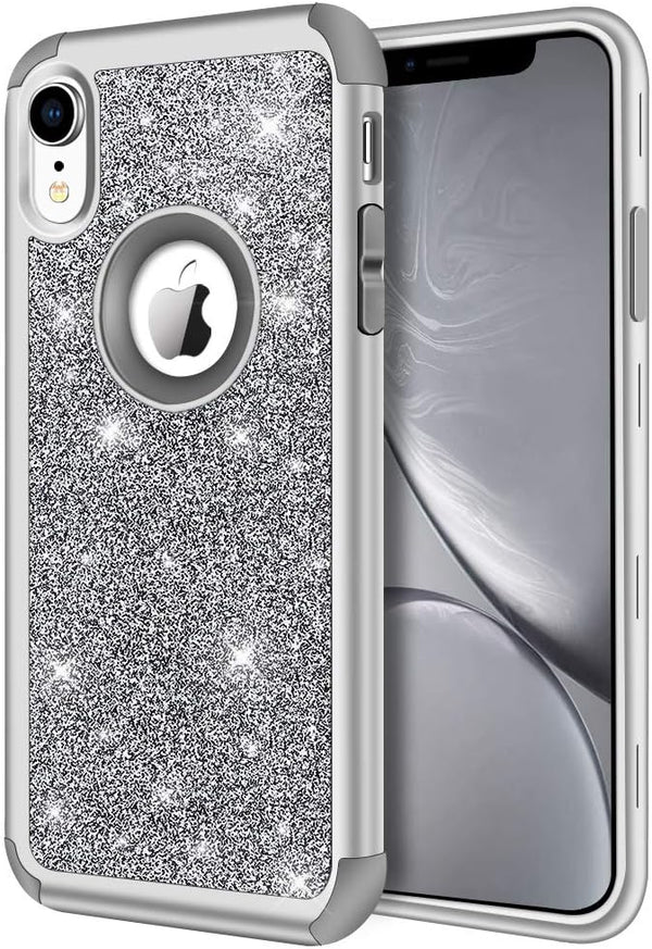 Hython Heavy Duty iPhone XR Case, Full-Body Defender Protective Bling Glitter Armor Hybrid Shockproof Cover, Gray