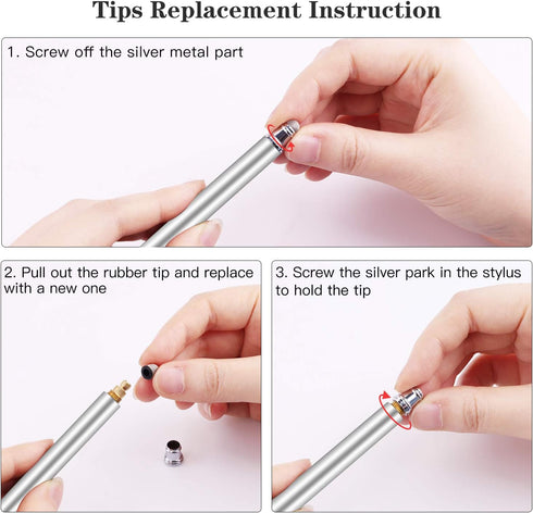 METRO Universal Stylus Pens for Touch Screens - High Sensitivity Capacitive Stylus with 8 Extra Replaceable Tips for