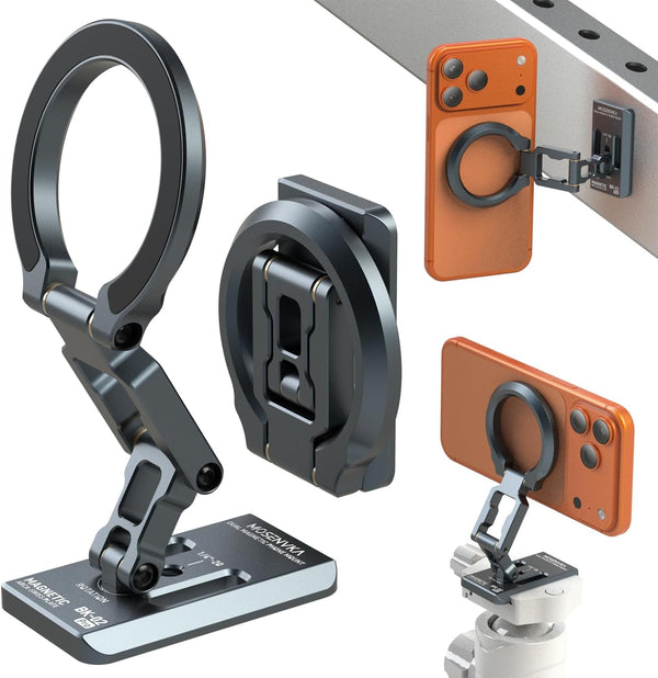 MOSENVKA Dual Magnetic Phone Holder Gym Magnetic Stand,Tripod Phone Mount (1/4'' Hole& ARCA-Swiss),Portable