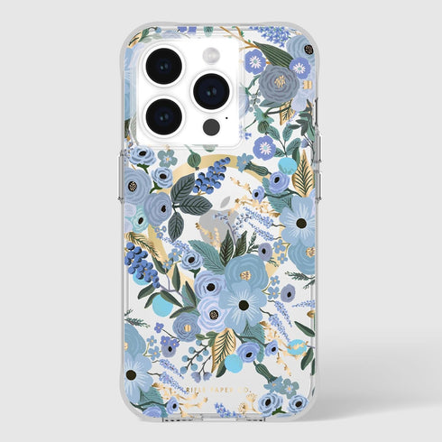 Rifle Paper Co. iPhone 15 Pro Case - Garden Party Blue, Compatible with MagSafe, 12ft Drop Protection, Slim Fit