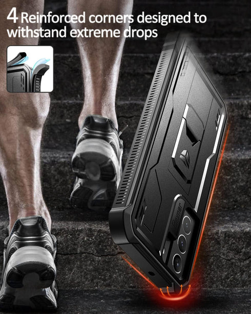Dexnor Heavy Duty Case for Samsung Galaxy S22 Plus, Black, with Built-in Screen Protector & Kickstand, Shockproof