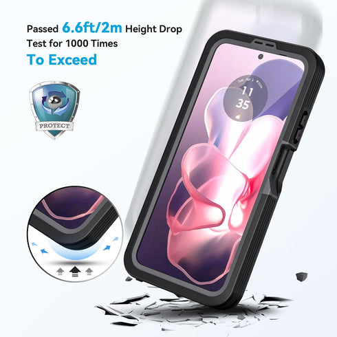 Lanhiem Moto G Power 5G 2024 Case, IP68 Waterproof Dustproof with Built-in Screen Protector, Black/Gray
