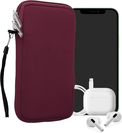 kwmobile Neoprene Phone Pouch Size XL - 6.7/6.8" Universal Cell Sleeve Mobile Bag with Zipper and Wrist Strap (Berry)