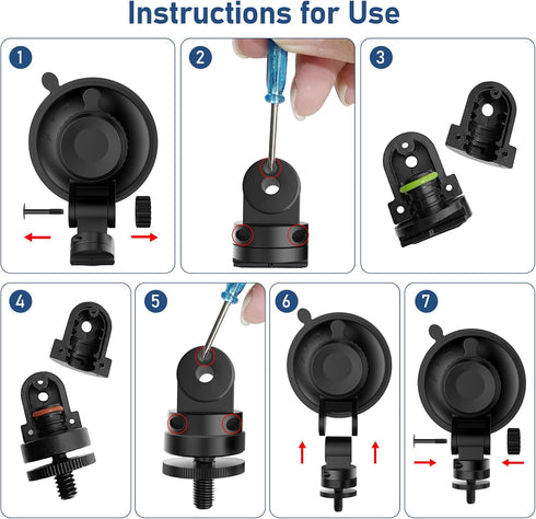 Dash Cam Mount, Suction Cup for Windshield & Dashboard, Compatible with ROVE R2-4K, CHORTAU Dash Cam, Suitable for Most