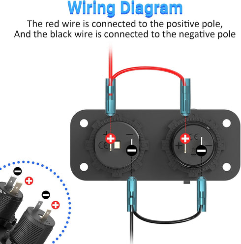 Cigarette Lighter Socket 12V Power Outlet, Qidoe Aluminum 40W Dual QC3.0 USB Charger Socket with LED Voltmeter Switch,