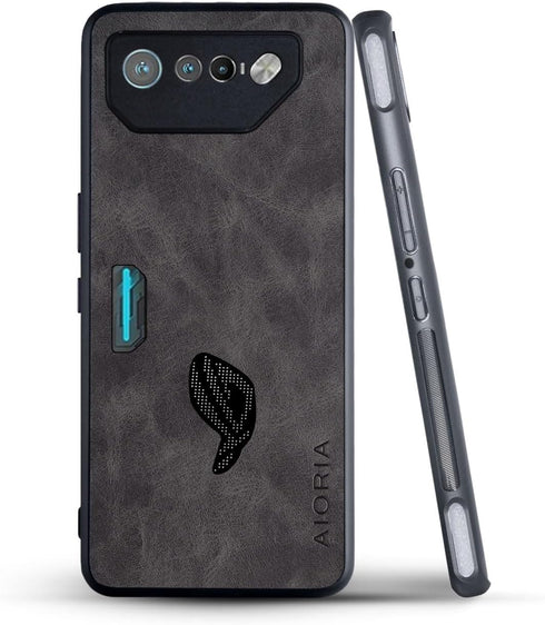 Premium Leather Case for Asus ROG Phone 7 5G - Retro Design, Full Protection (Gray) - Perfect for gamers!