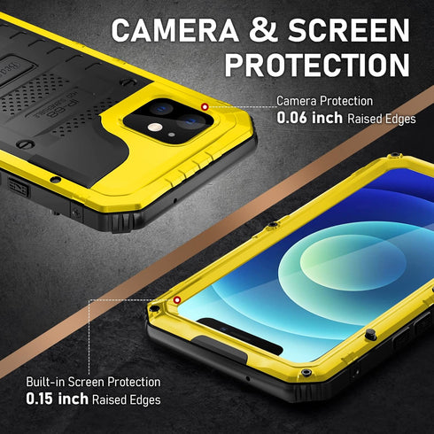 Beasyjoy for iPhone 12 Case, Waterproof Heavy Duty Rugged Protective Cover with Built-in Screen Protector (Yellow)