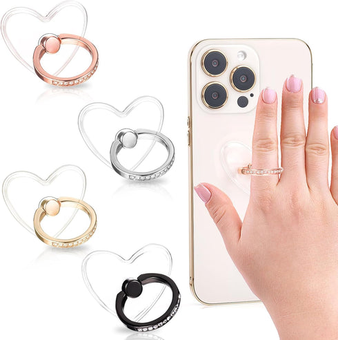 Nogeqi 4 Pack Transparent Phone Ring Grip Adjustable Phone Case Ring Phone Grip
