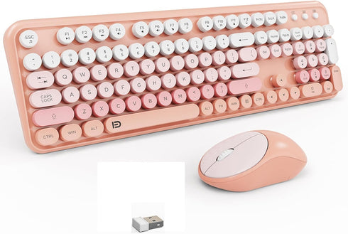 FOPETT Wireless Keyboard and Mouse Combo, 2.4 GHz Full-Sized Wireless Keyboard Mouse with