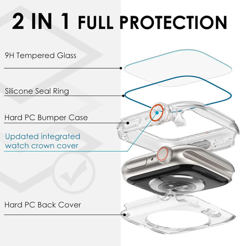Ultra Look - Fullife 2 in 1 Compatible with Apple Watch Case Series 6 44mm, Waterproof Screen Protector, Front & Back