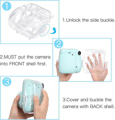 Fintie Clear Protective Case for Fujifilm Instax Mini 7+ Camera, Crystal Hard Shell Cover with Removable Rainbow Strap