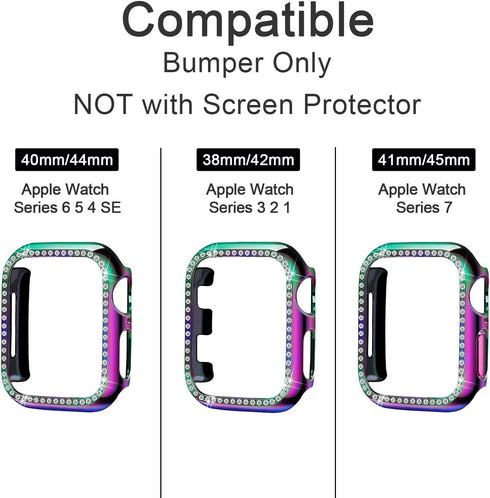 Compatible Apple Watch Case 44mm SE SE2, Bling Crystal Diamonds Bumper Cover for Women, Hard PC Frame