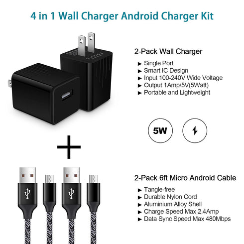 Micro Charger Phone Android Cables for Samsung Galaxy A9, Motorola Moto E 2020 E7 E6 E5 G6 Play, 6FT Fast Micro