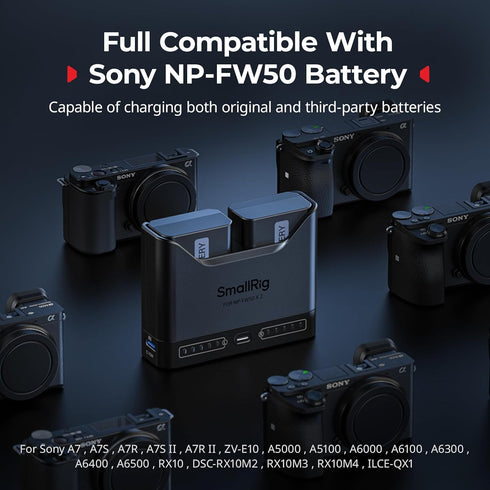 SMALLRIG NP-FW50 2h 11W A6000 A6100 A6300 A6400 ZV-E10 A7 A7S A7R A7SII A7RII A5000 A5100 ILCE-QX1 Battery Charger
